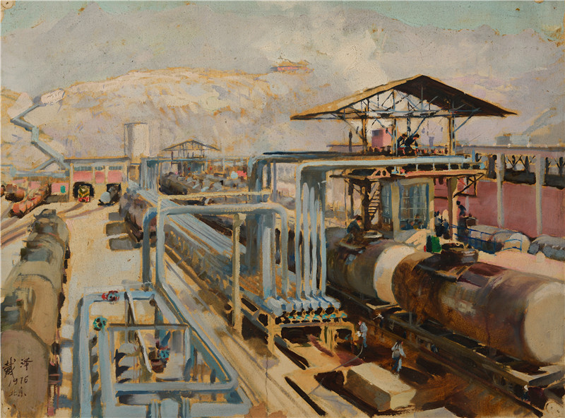 东方红炼油厂的装油车间  纸本油画  54x39cm  1976  艺术家自藏.jpg