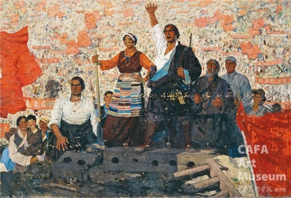 图35 百万农奴站起来 赵友萍 1964年 194×284cm 布面油彩 中央美术